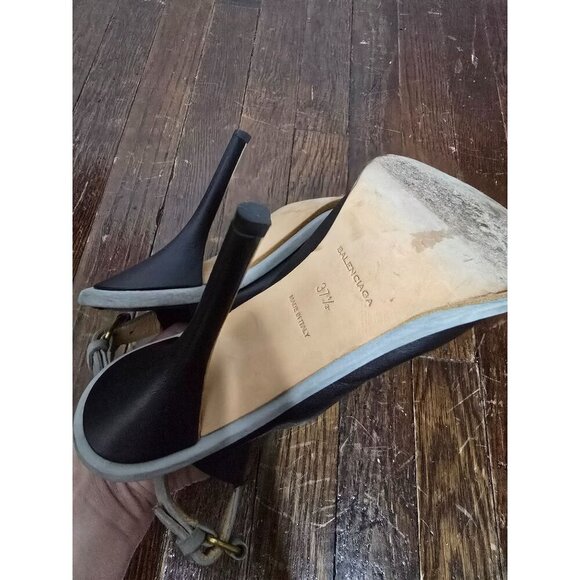 Balenciaga Glove Black Leather Cut Out Peep Toe Stiletto High Heels - Picture 13 of 16